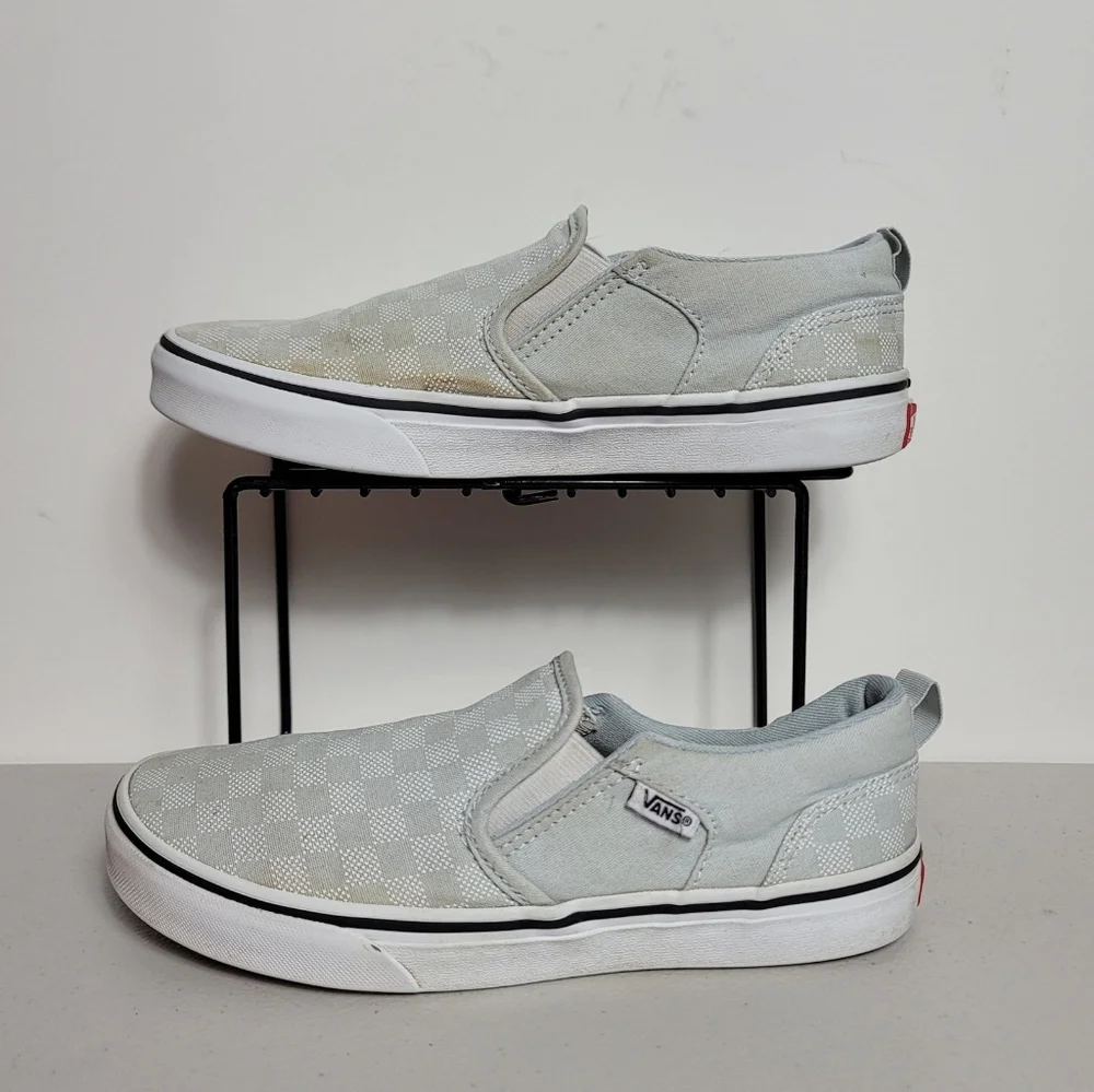 Vans Little girls Slip On Sz 4 Blue Chequered Plaid Slip On Shoes